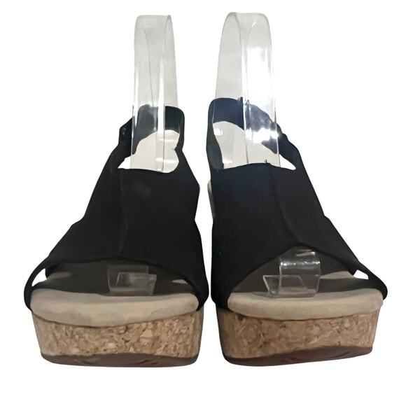 Clarks Women Annadel Bari Sandal Size 9 M Black Leather Cork Wedge Heel Platform - Picture 4 of 9